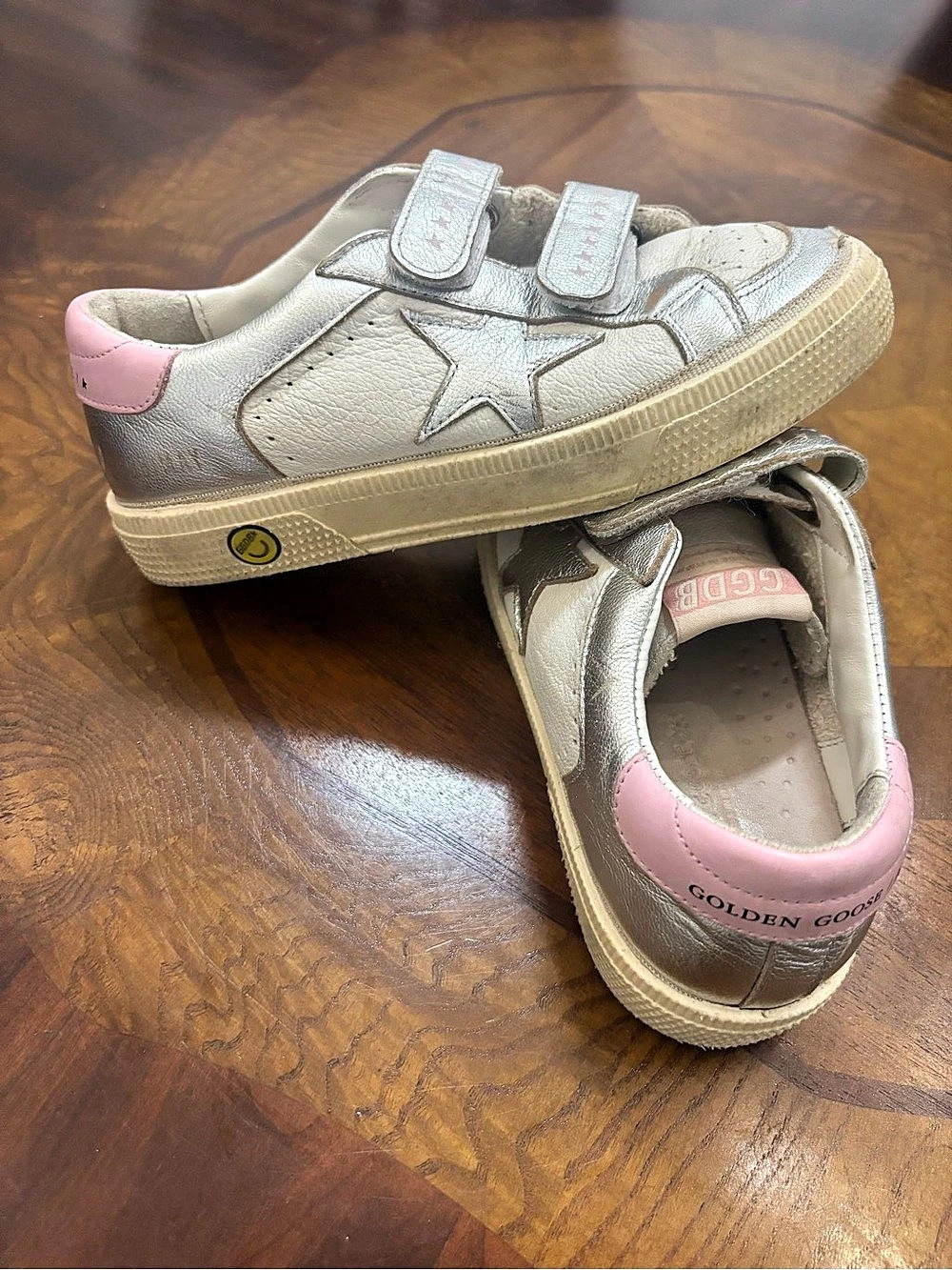 Golden Goose Kids Old School Velcro Sneakers Silver & Pink EU 29